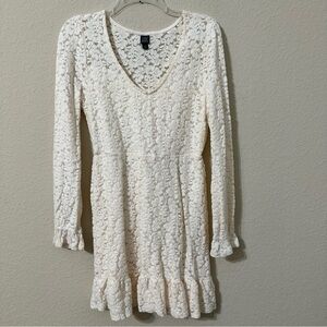 Wild Fable Dress Beige Cream Floral Lace Long Ruffle Sleeve V-Neck Romantic